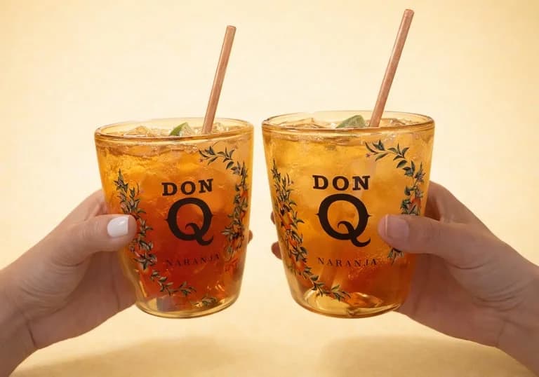 Dos vasos de Don Q Naranja brindando